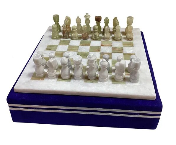 Joc de sah de lux din onix natural (38x38 cm) - Piese Sculptate Manual. Cad
